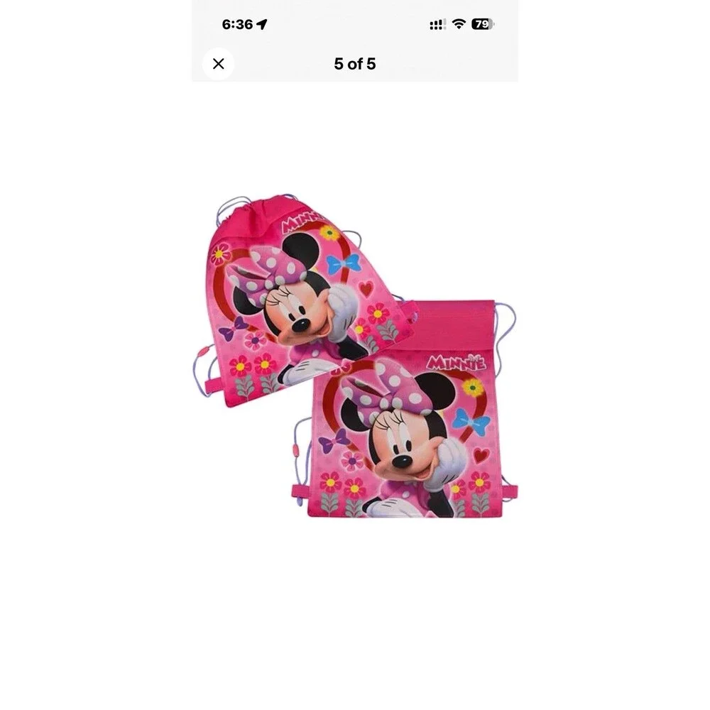 Sling Bag Tote Drawstring Non-Woven Disney Minnie Pink Bow Flower New